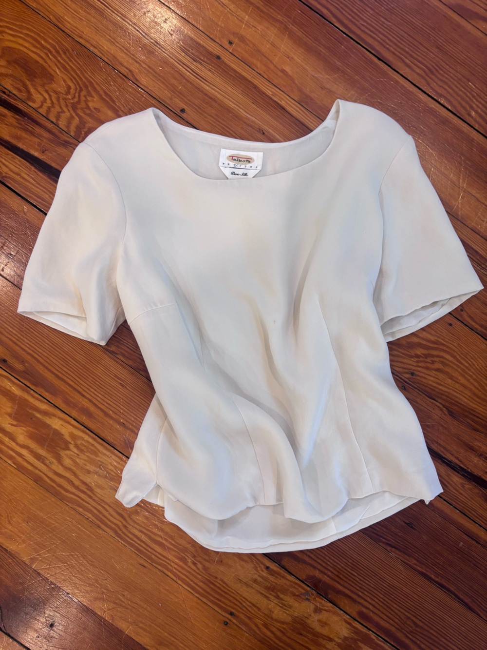 Pure Silk Cream Short Sleeve Blouse